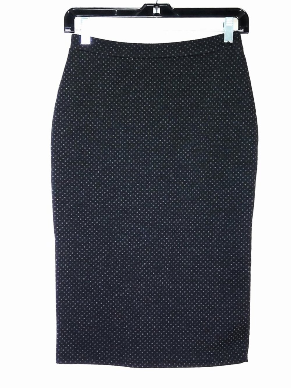 Free People Midi Skirt Black & Gray Pin Dot Stretch Pencil Pull On Back Slit S